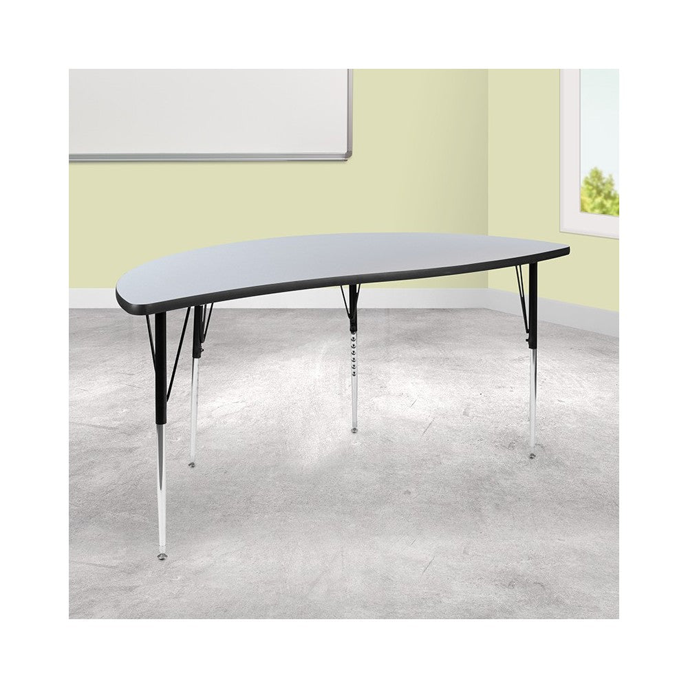 60" Half Circle Wave Collaborative Gray Thermal Laminate Activity Table - Standard Height Adjustable Legs