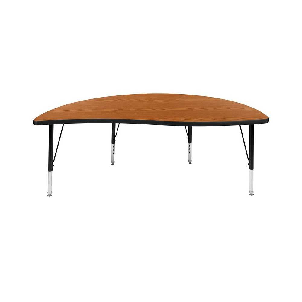60" Half Circle Wave Collaborative Oak Thermal Laminate Activity Table - Height Adjustable Short Legs