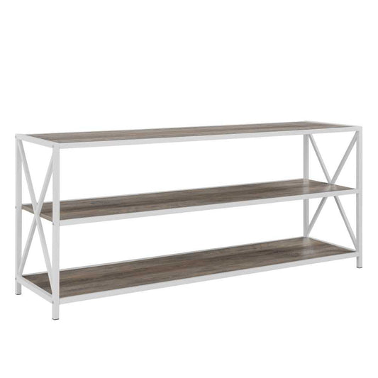 60" Industrial Bookcase - Gray Wash, White Metal