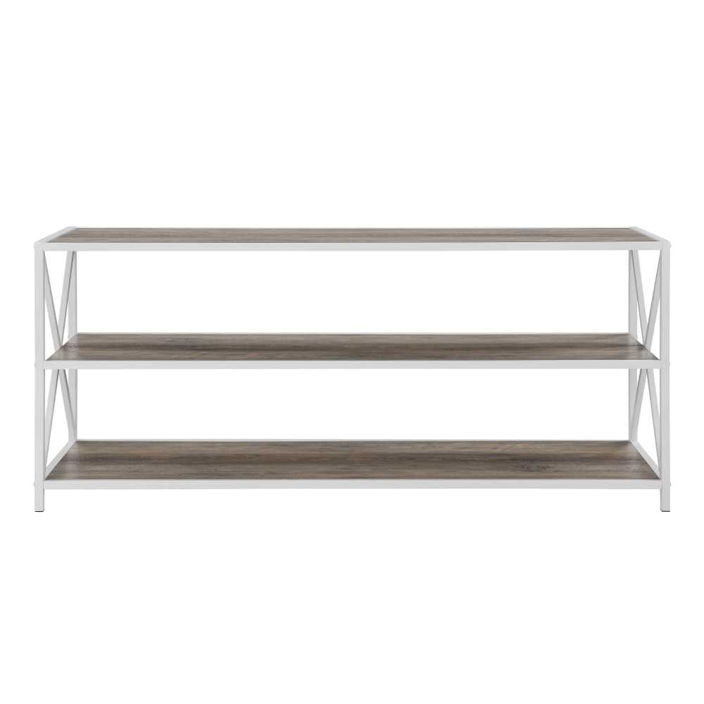 60" Industrial Bookcase - Gray Wash, White Metal