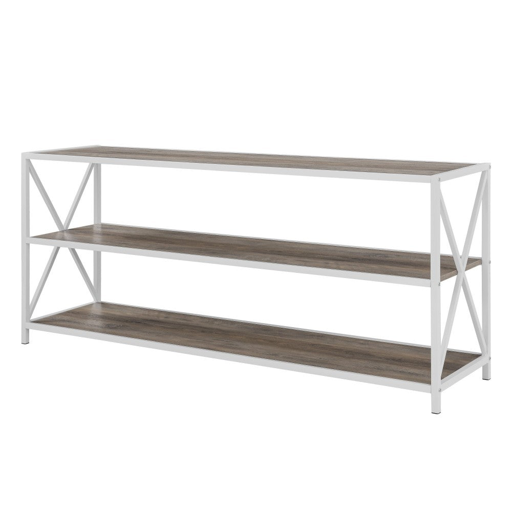60" Industrial Bookcase - Gray Wash, White Metal