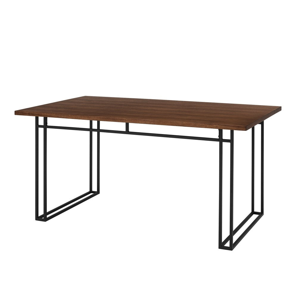 60" Modern Veneer Table with Metal Legs - Walnut