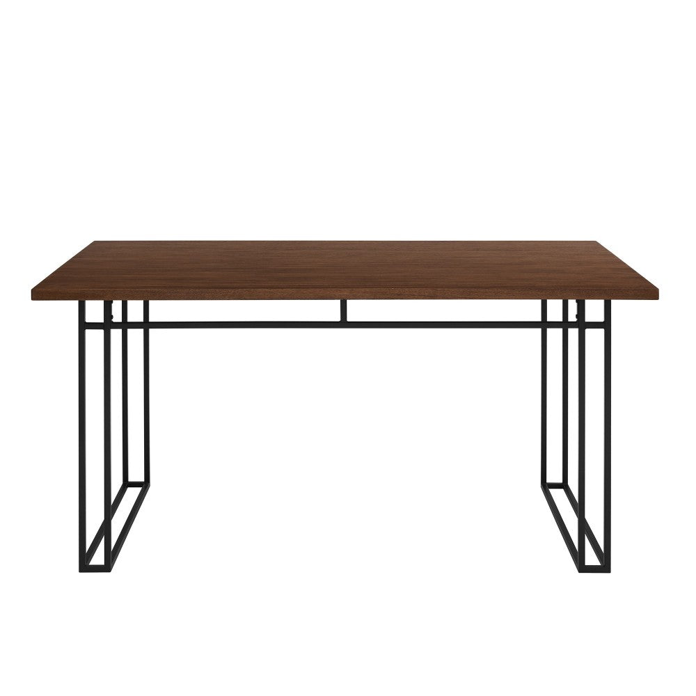 60" Modern Veneer Table with Metal Legs - Walnut