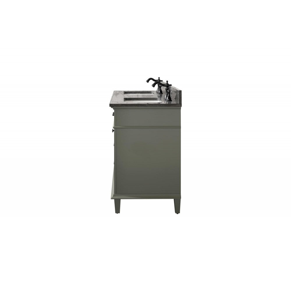 60" Pewter Green Finish Double Sink Vanity Cabinet With Blue Lime Stone Top