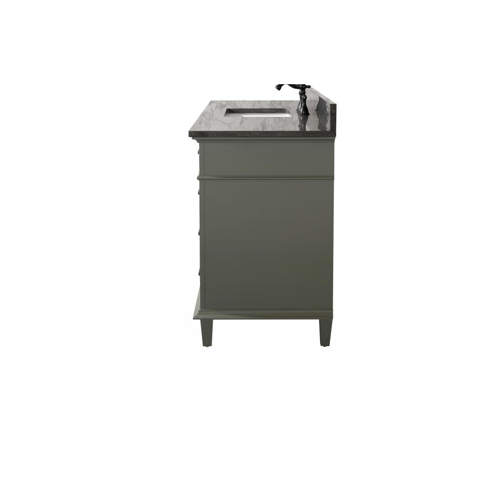 60" Pewter Green Finish Single Sink Vanity Cabinet With Blue Lime Stone Top