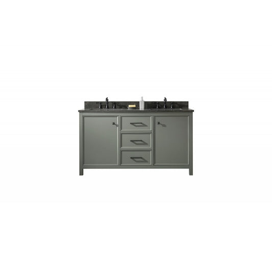 60" Pewter Green Finish Sink Vanity Cabinet With Blue Lime Stone Top