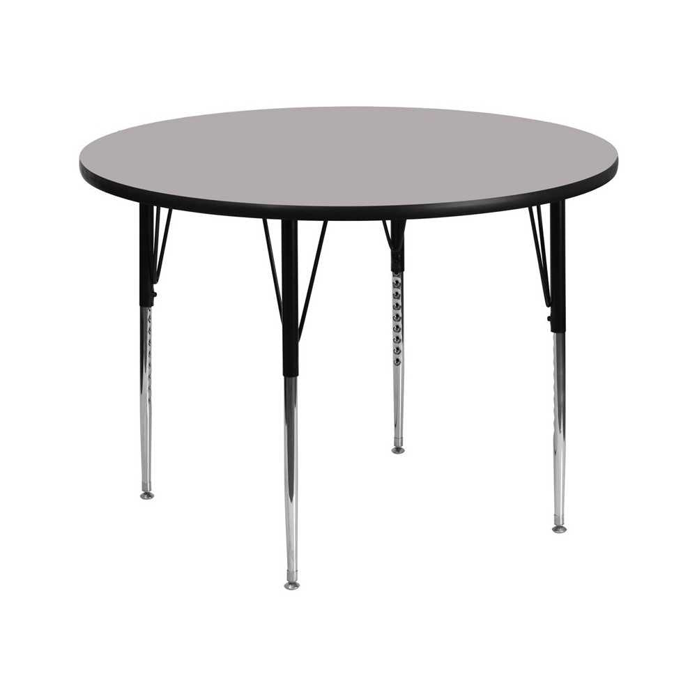 60'' Round Gray Thermal Laminate Activity Table - Standard Height Adjustable Legs