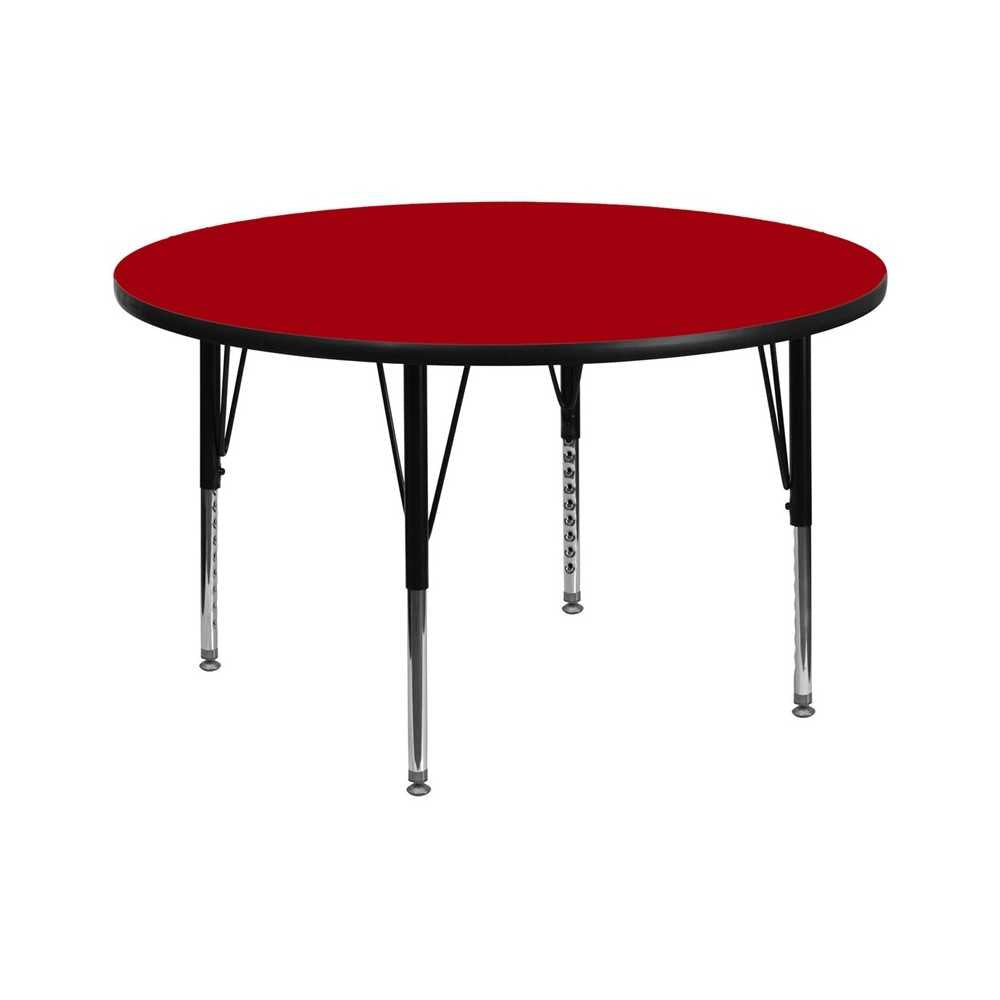 60'' Round Red Thermal Laminate Activity Table - Height Adjustable Short Legs