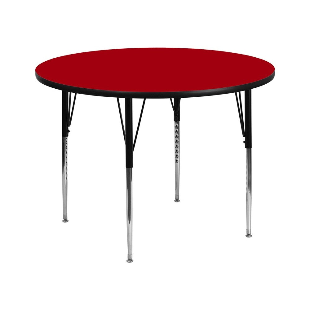 60'' Round Red Thermal Laminate Activity Table - Standard Height Adjustable Legs