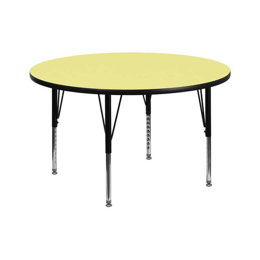 60'' Round Yellow Thermal Laminate Activity Table - Height Adjustable Short Legs