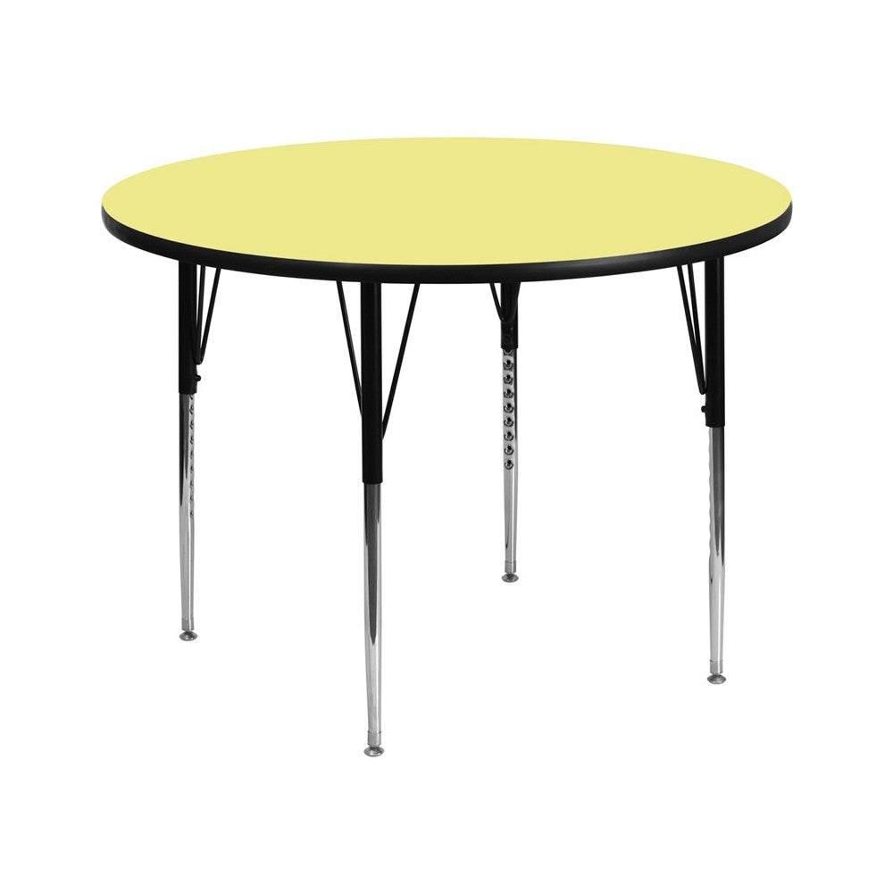 60'' Round Yellow Thermal Laminate Activity Table - Standard Height Adjustable Legs