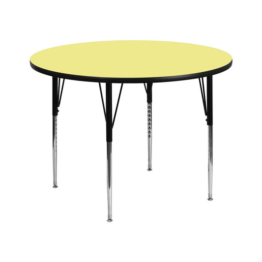 60'' Round Yellow Thermal Laminate Activity Table - Standard Height Adjustable Legs