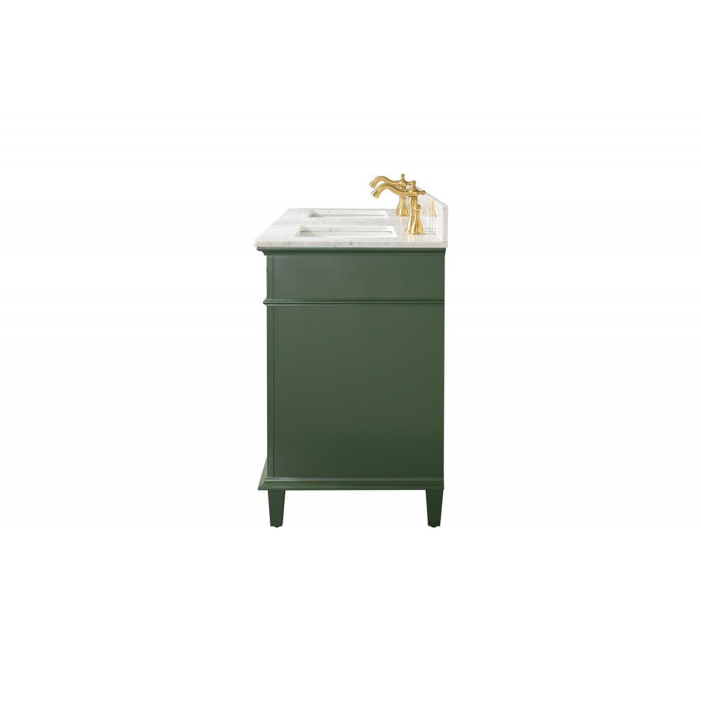 60" Vogue Green Finish Double Sink Vanity Cabinet With Carrara White Top