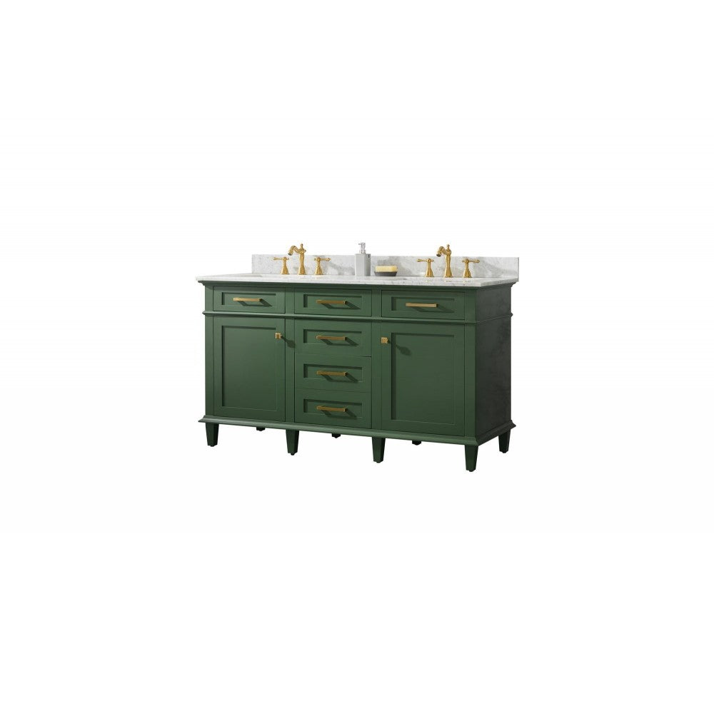 60" Vogue Green Finish Double Sink Vanity Cabinet With Carrara White Top