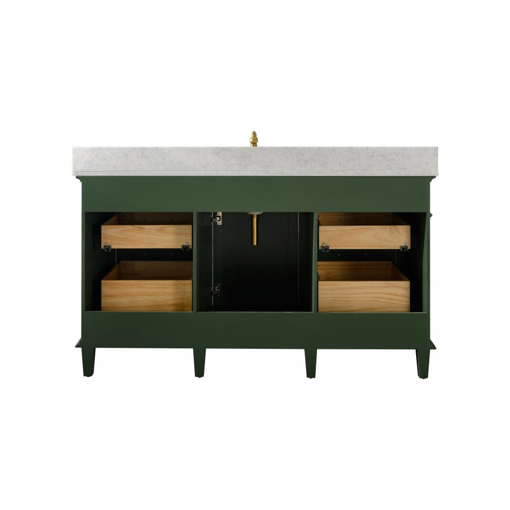 60" Vogue Green Finish Single Sink Vanity Cabinet With Carrara White Top