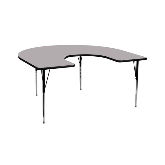 60''W x 66''L Horseshoe Gray Thermal Laminate Activity Table - Standard Height Adjustable Legs