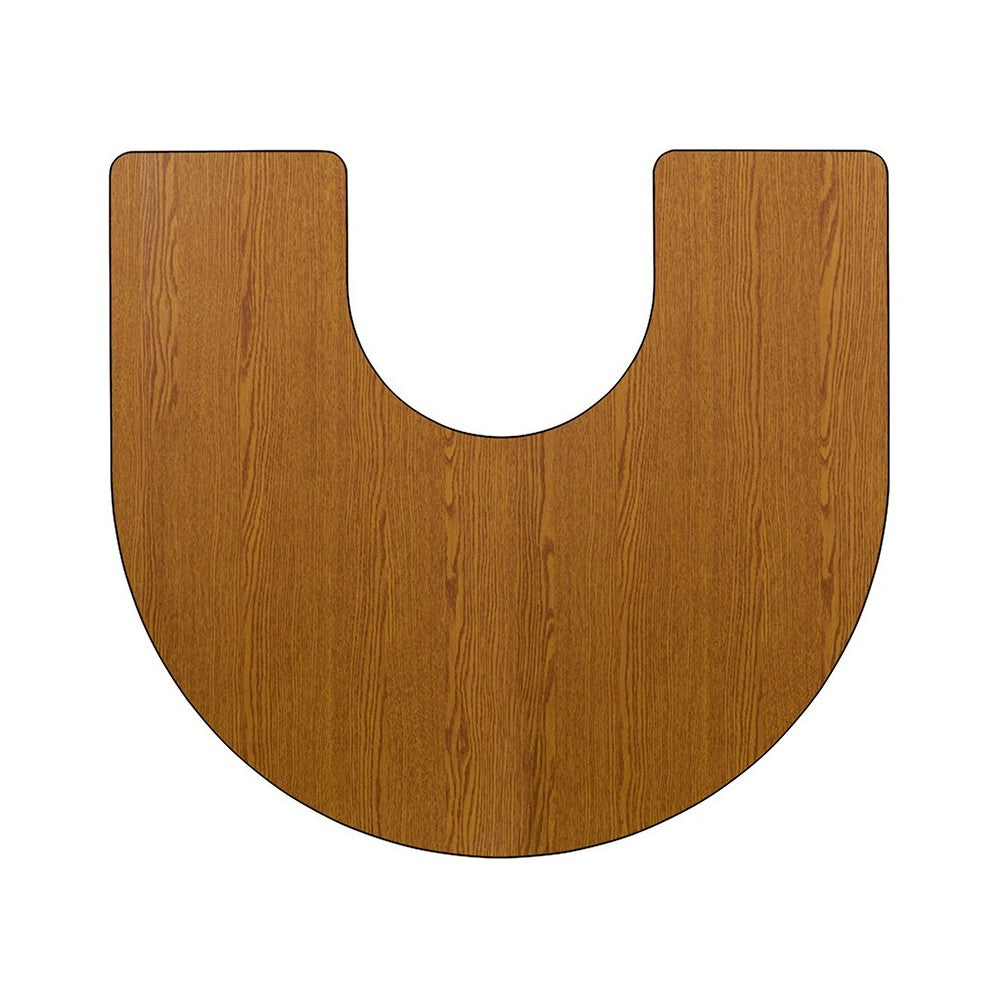 60''W x 66''L Horseshoe Oak Thermal Laminate Activity Table - Standard Height Adjustable Legs