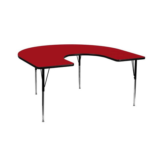 60''W x 66''L Horseshoe Red Thermal Laminate Activity Table - Standard Height Adjustable Legs