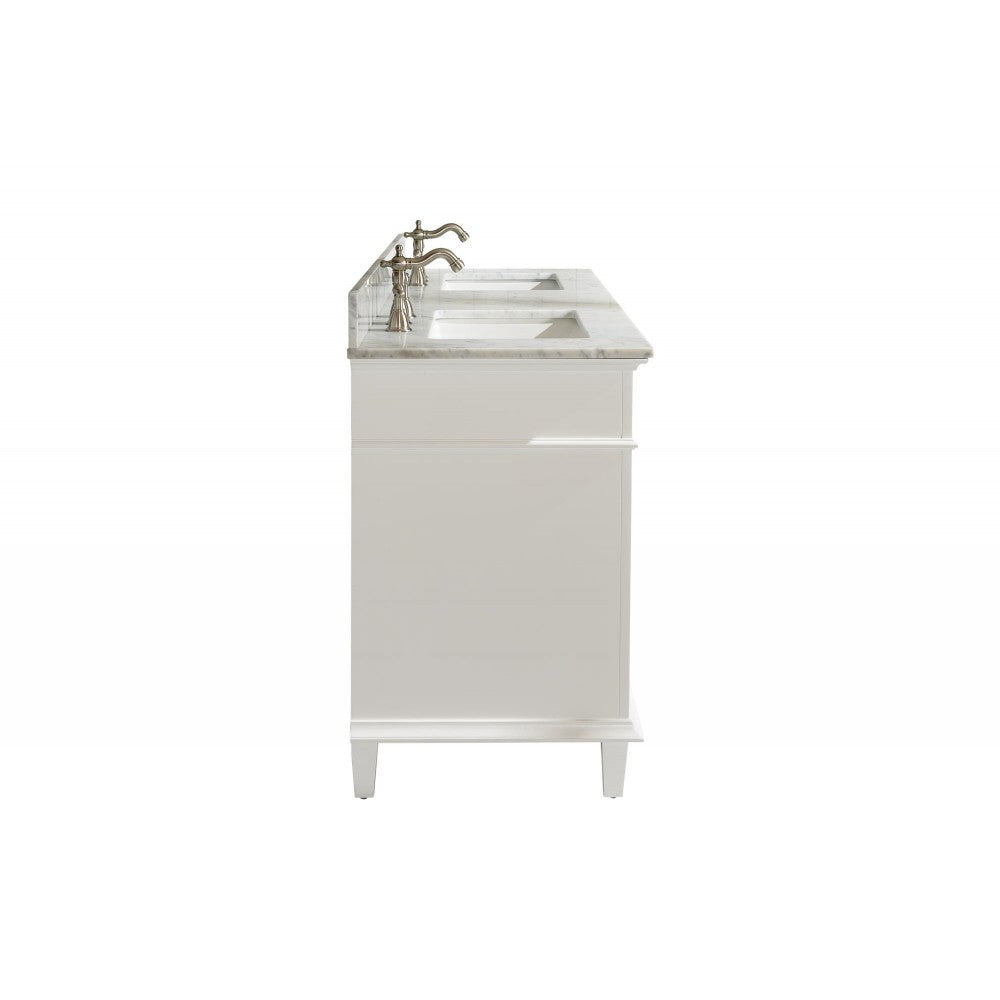 60" White Finish Double Sink Vanity Cabinet With Carrara White Top