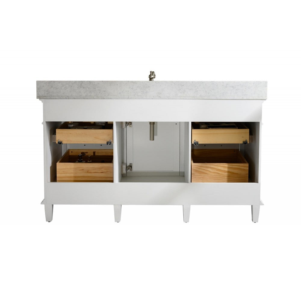 60" White Finish Single Sink Vanity Cabinet With Carrara White Top