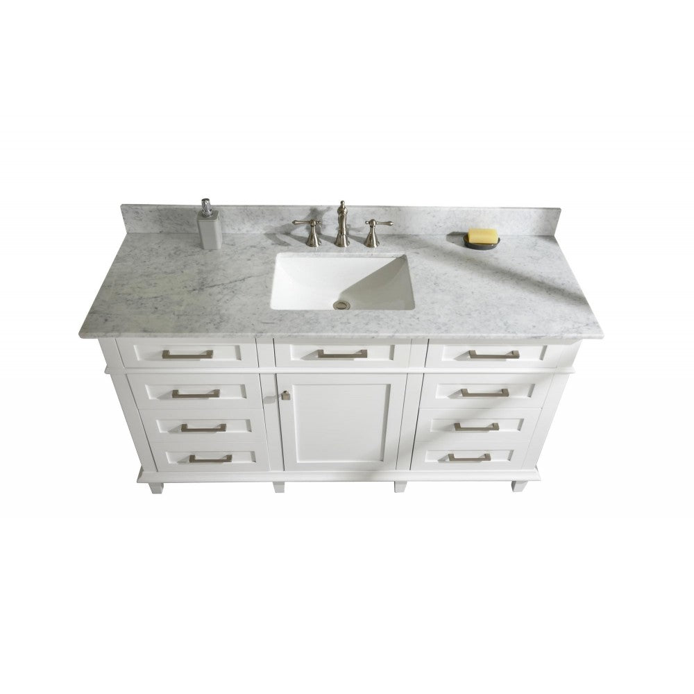 60" White Finish Single Sink Vanity Cabinet With Carrara White Top