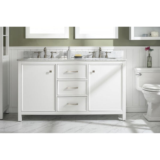 60" White Sink Vanity Cabinet With Carrara White Top