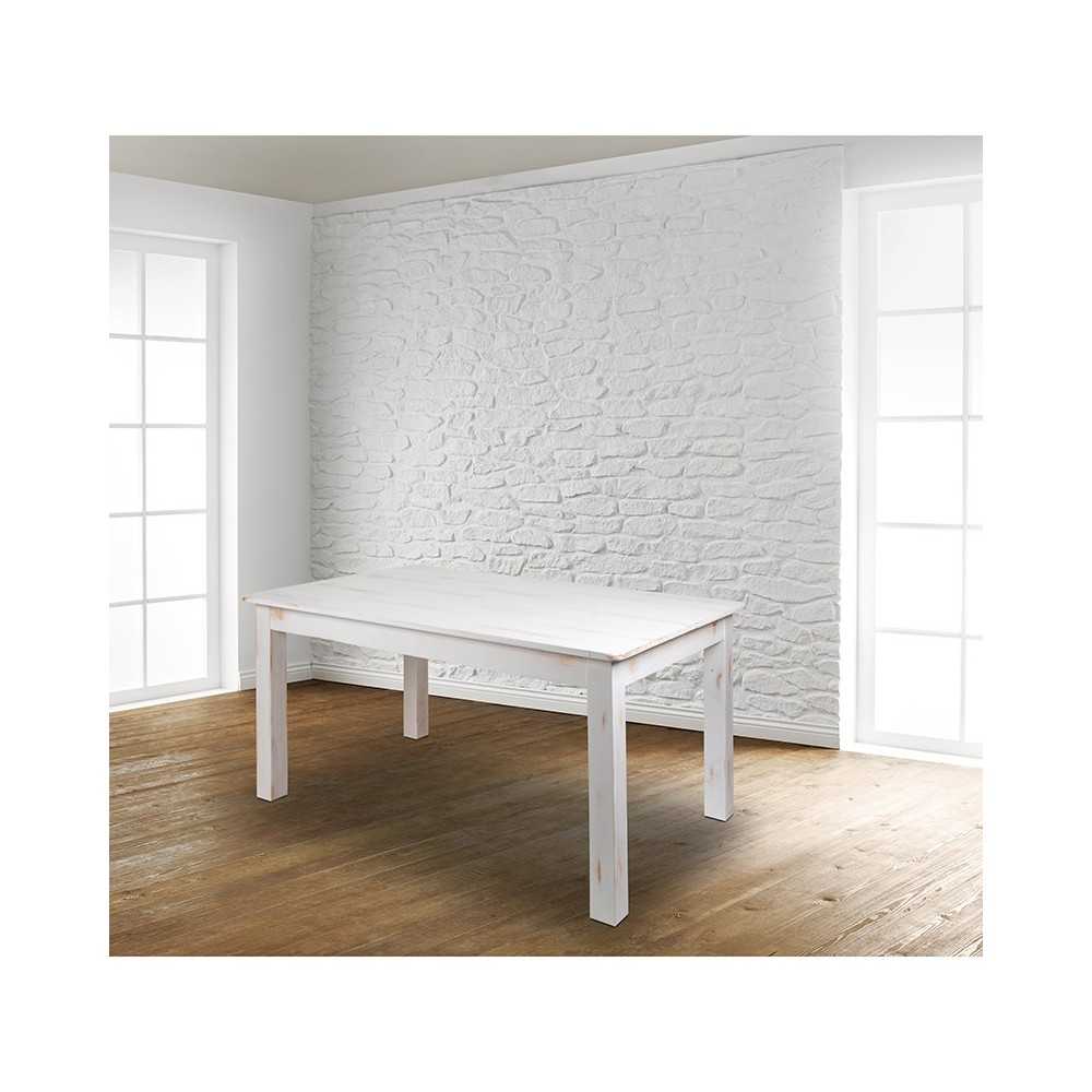 60" x 38" Rectangular Antique Rustic White Solid Pine Farm Dining Table