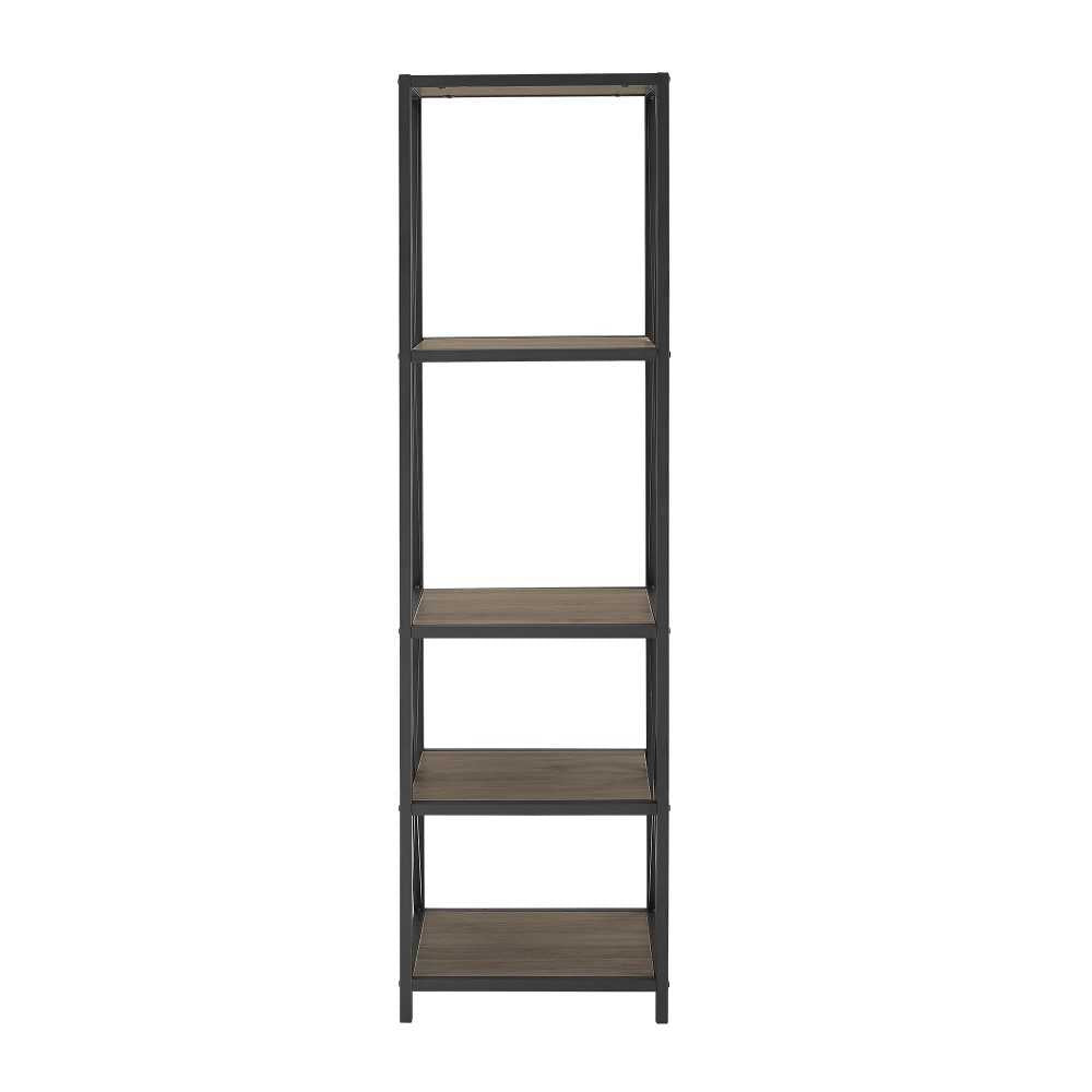 61" Metal Wood Bookshelf - Slate Gray