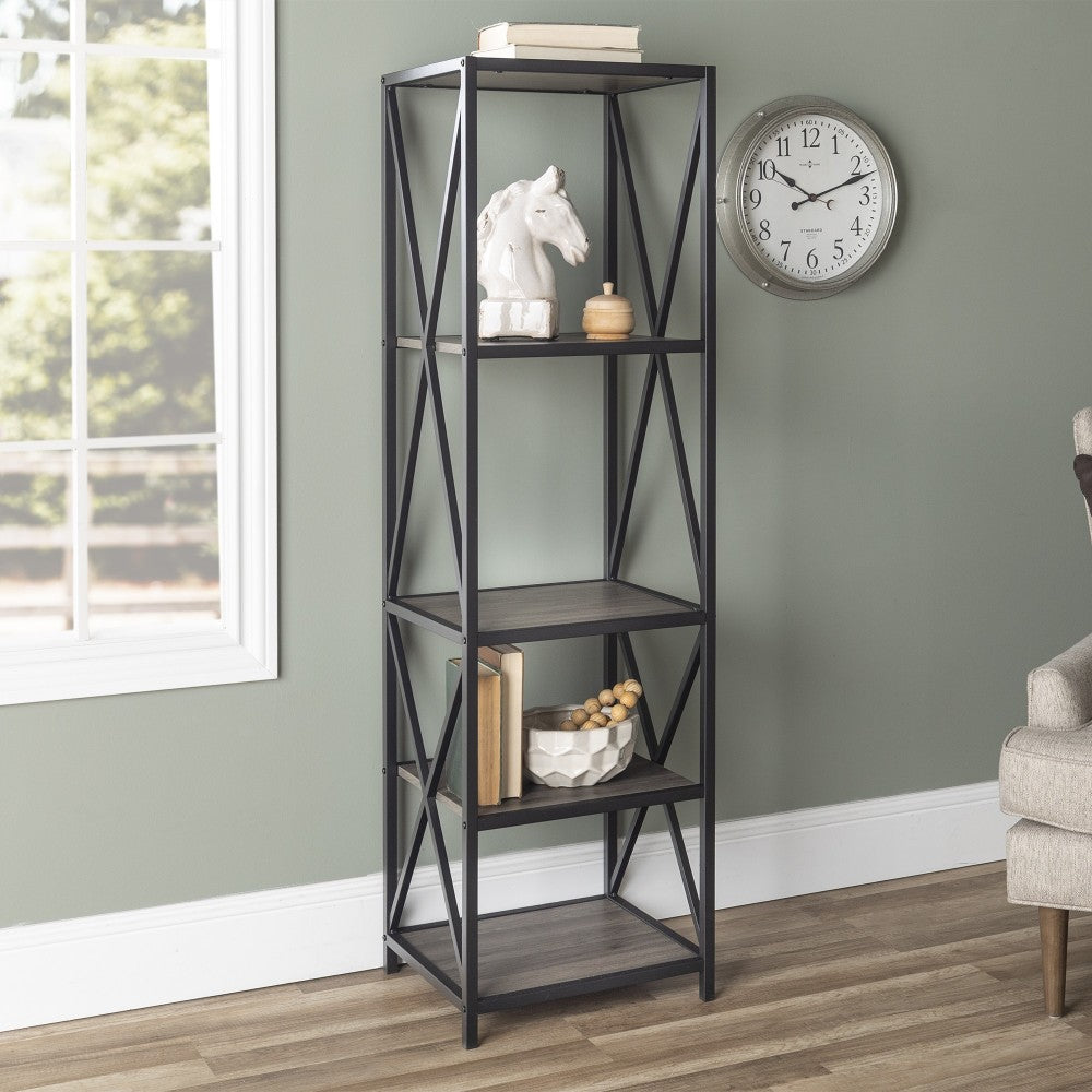 61" Metal Wood Bookshelf - Slate Gray