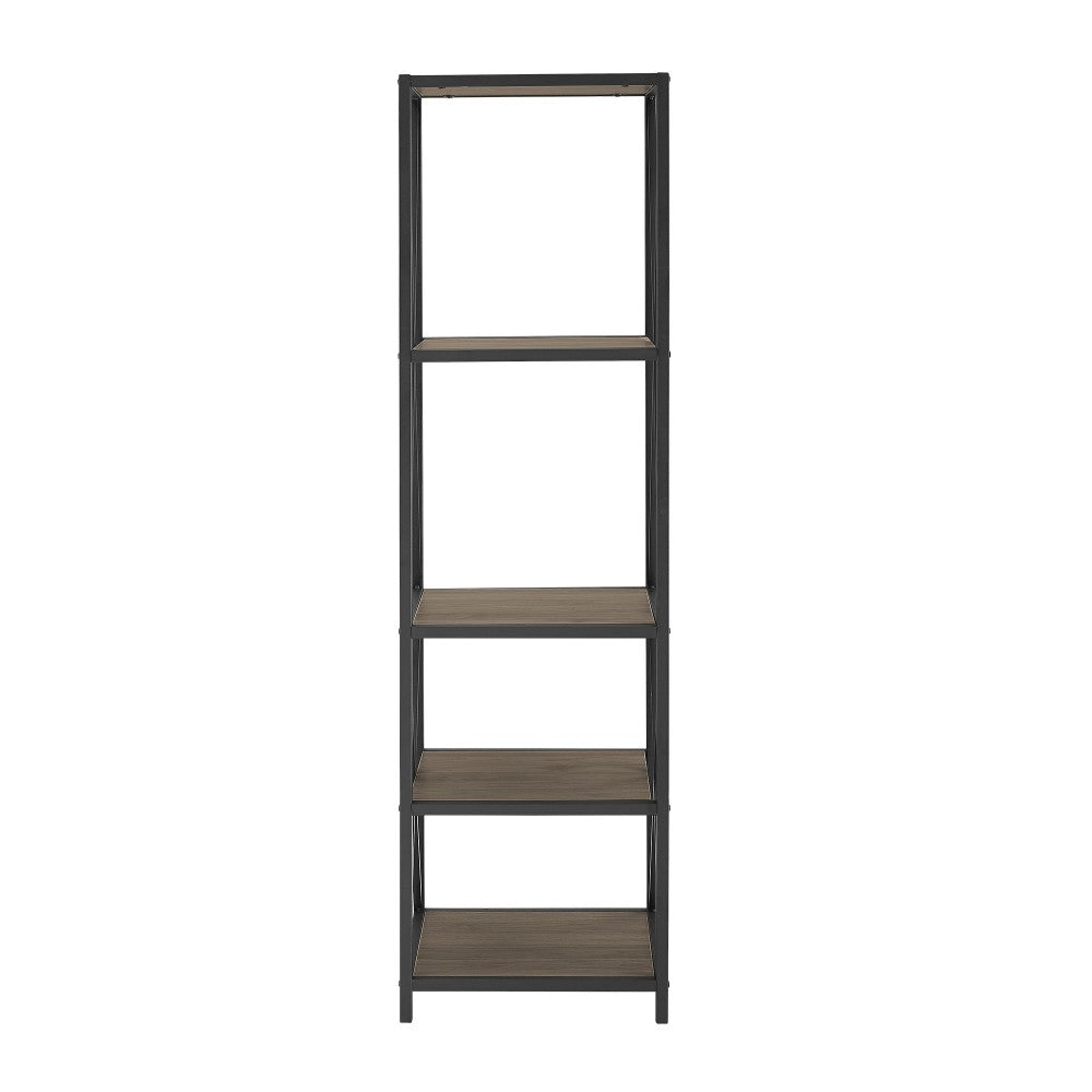 61" Metal Wood Bookshelf - Slate Gray