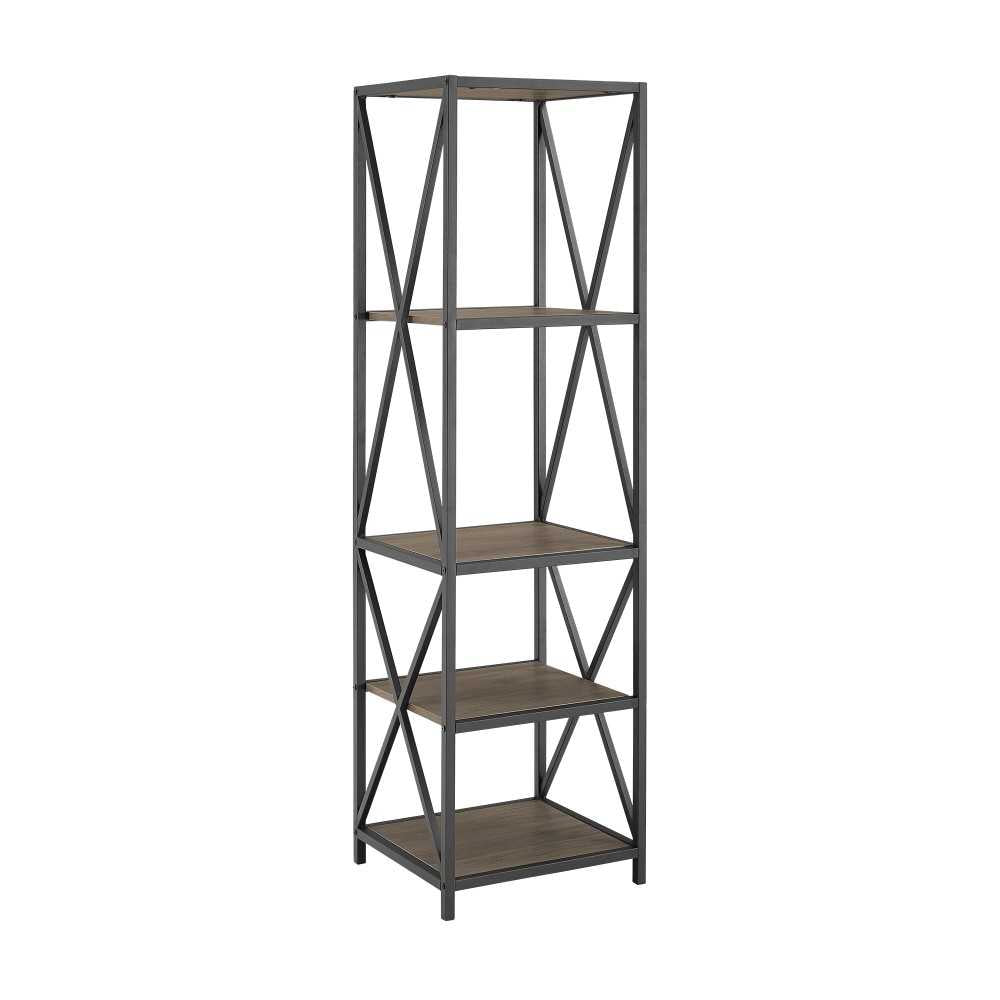 61" Metal Wood Bookshelf - Slate Gray