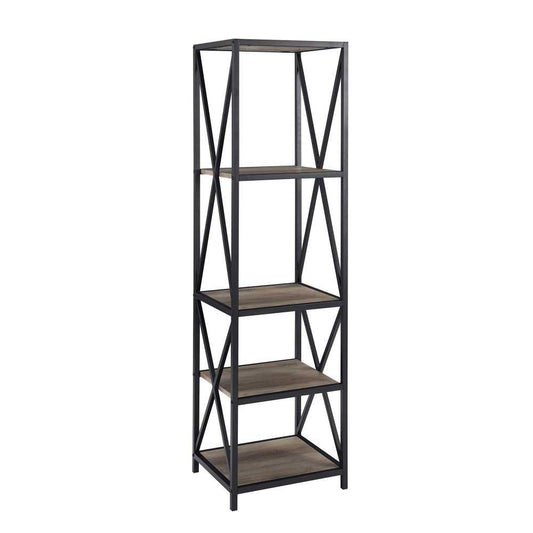 61" Metal X Wood Bookshelf - Gray Wash