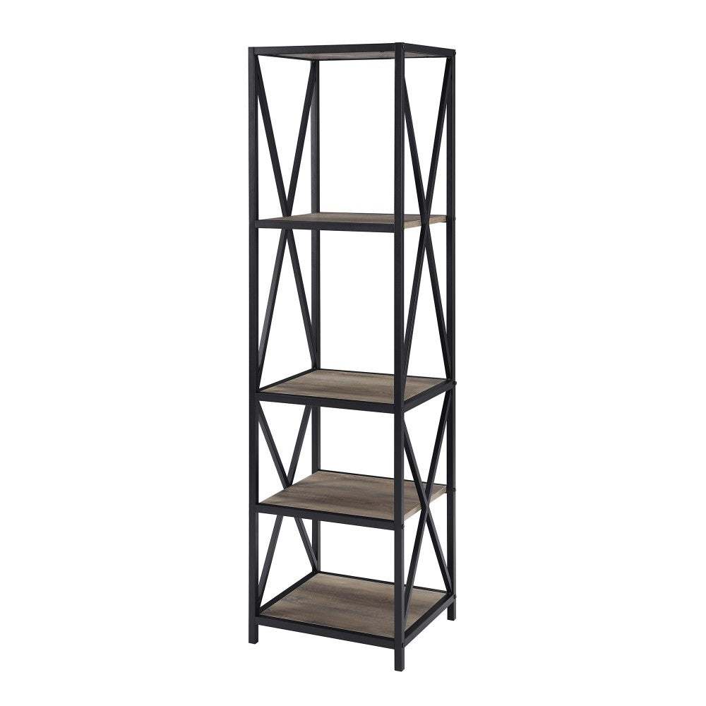 61" Metal X Wood Bookshelf - Gray Wash