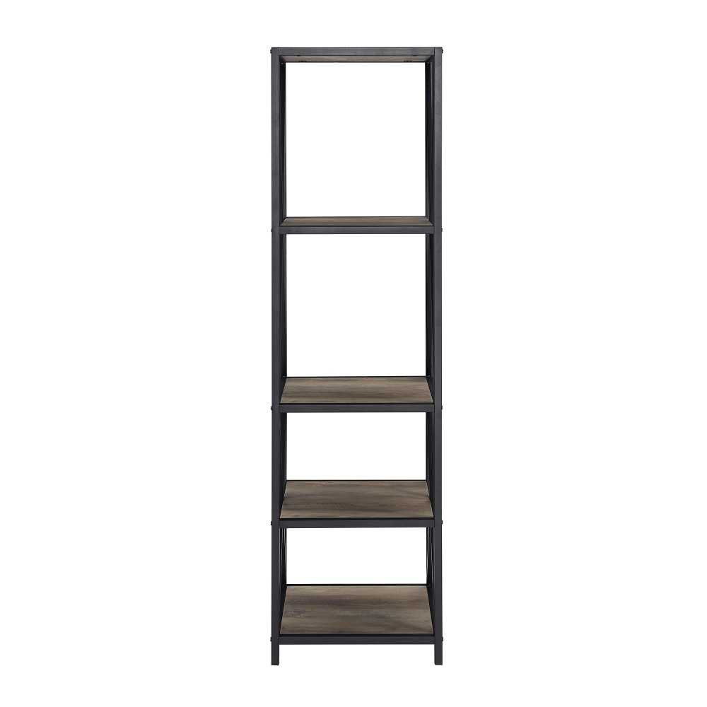 61" Metal X Wood Bookshelf - Gray Wash