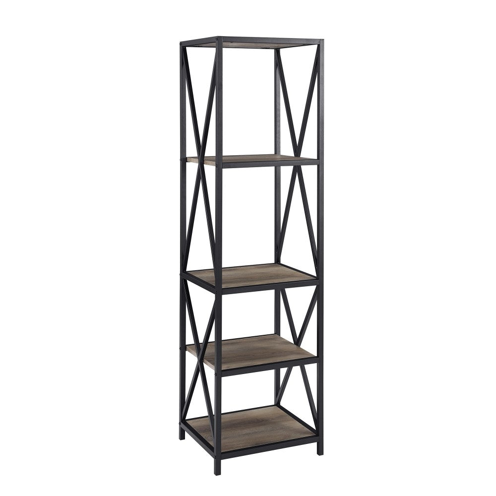 61" Metal X Wood Bookshelf - Gray Wash