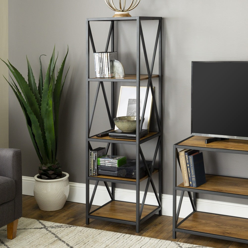 61" Metal X Wood Bookshelf - Barnwood