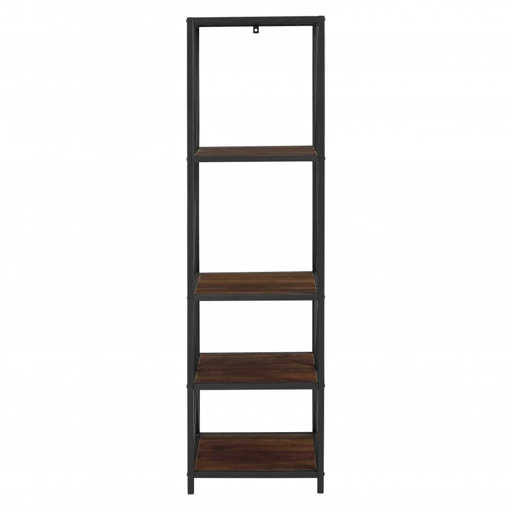 61" Metal X Wood Bookshelf - Dark Walnut