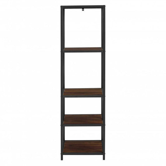 61" Metal X Wood Bookshelf - Dark Walnut