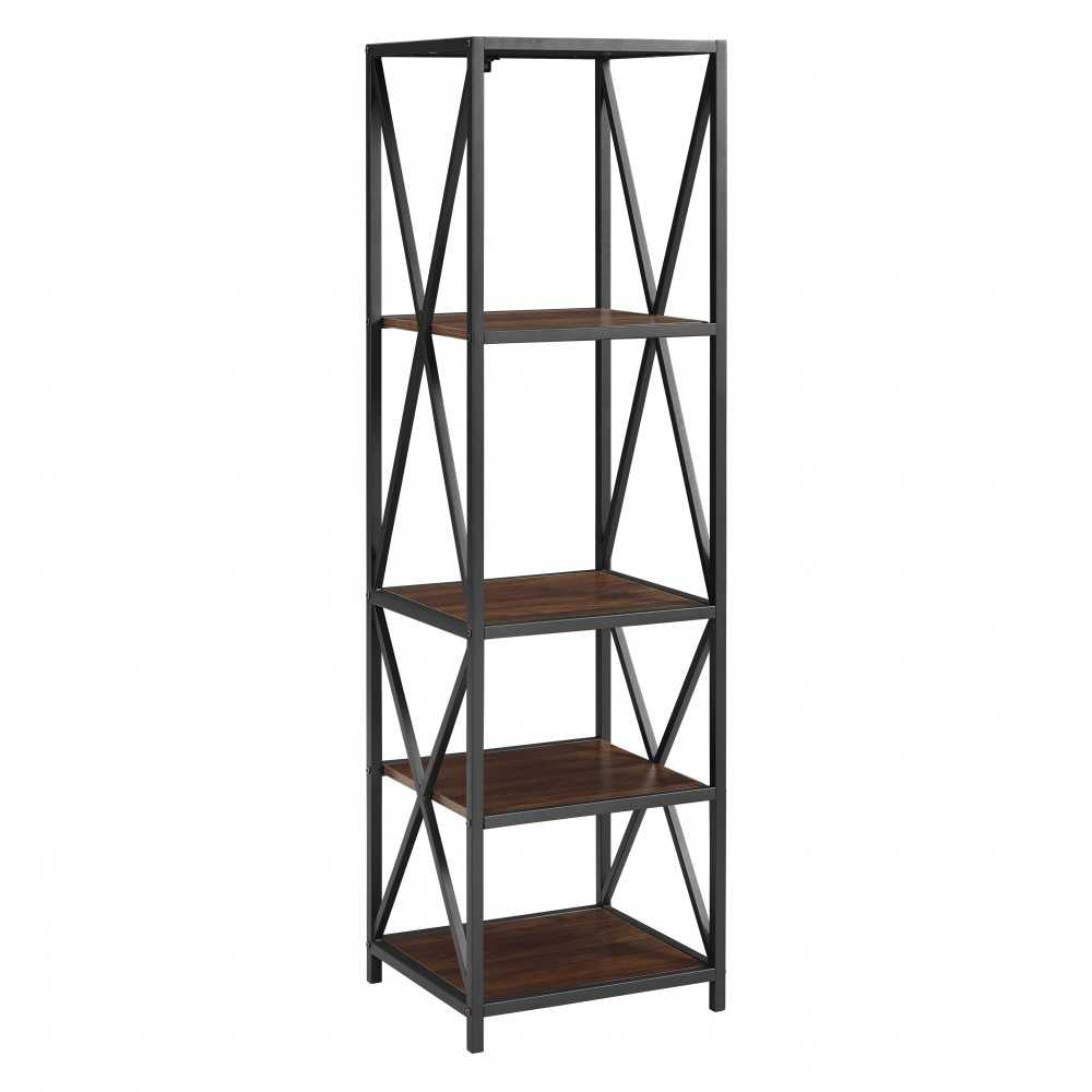 61" Metal X Wood Bookshelf - Dark Walnut