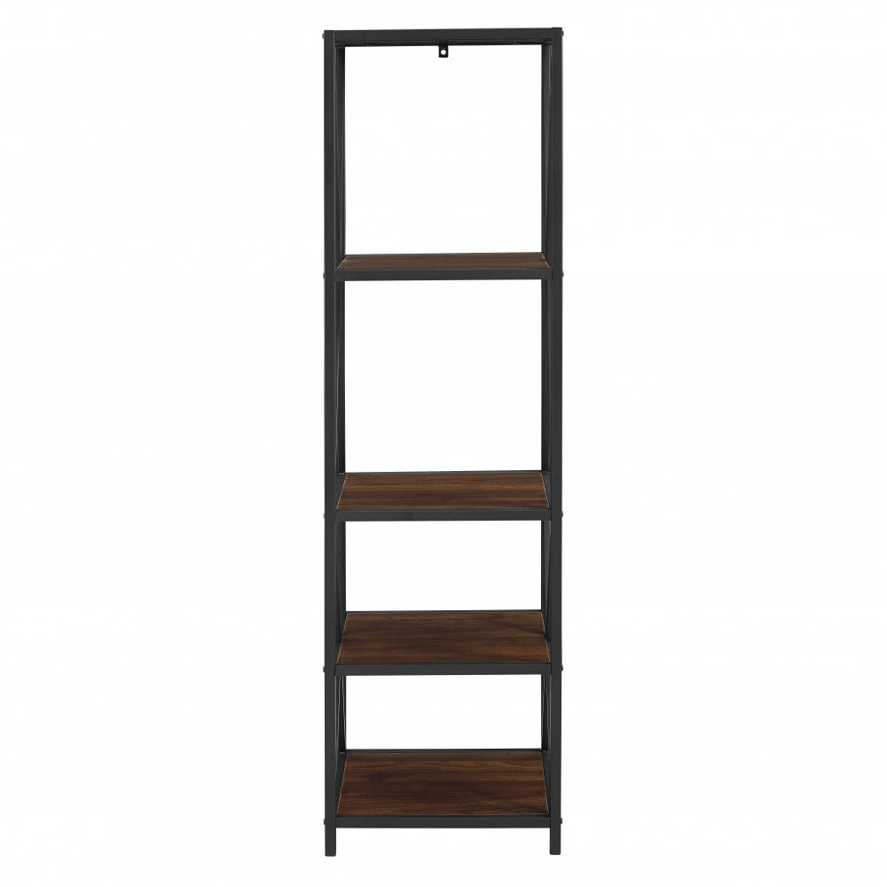 61" Metal X Wood Bookshelf - Dark Walnut