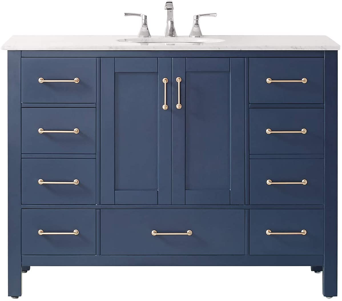 48" Single Vanity, Royal Blue With Carrara White Marble Countertop No Mirror