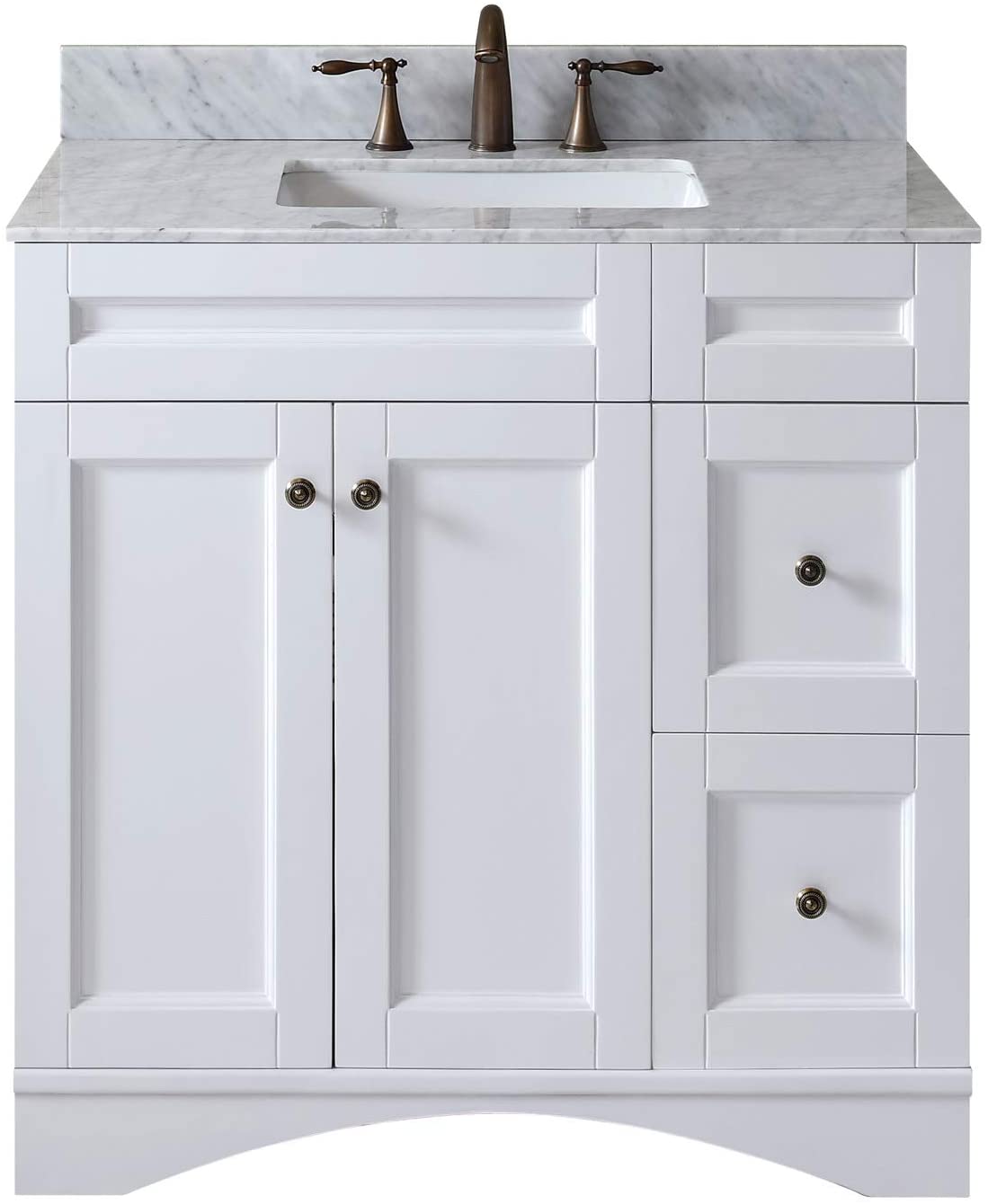 Elise 36" Single Bath Vanity in White with White Marble Top and Square Sink