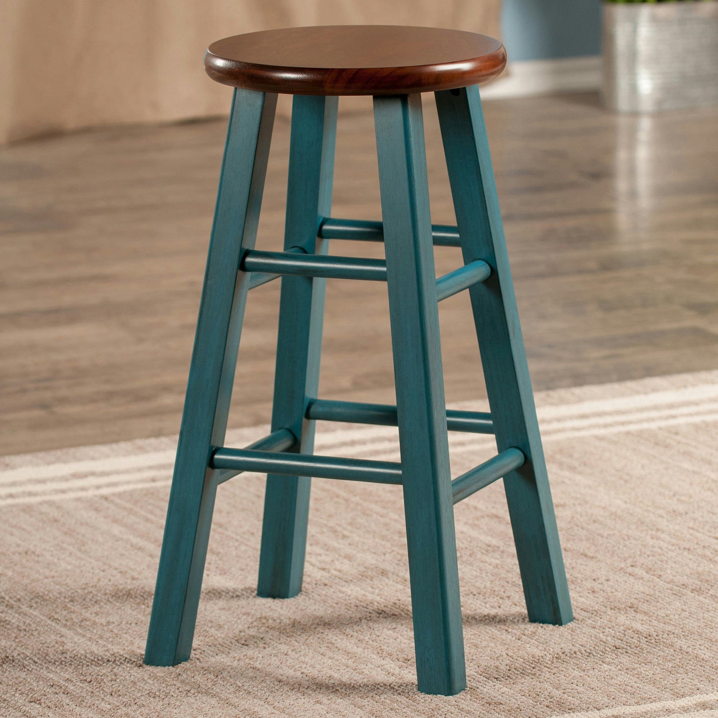 Ivy Counter Stool, Rustic Teal and Walnut