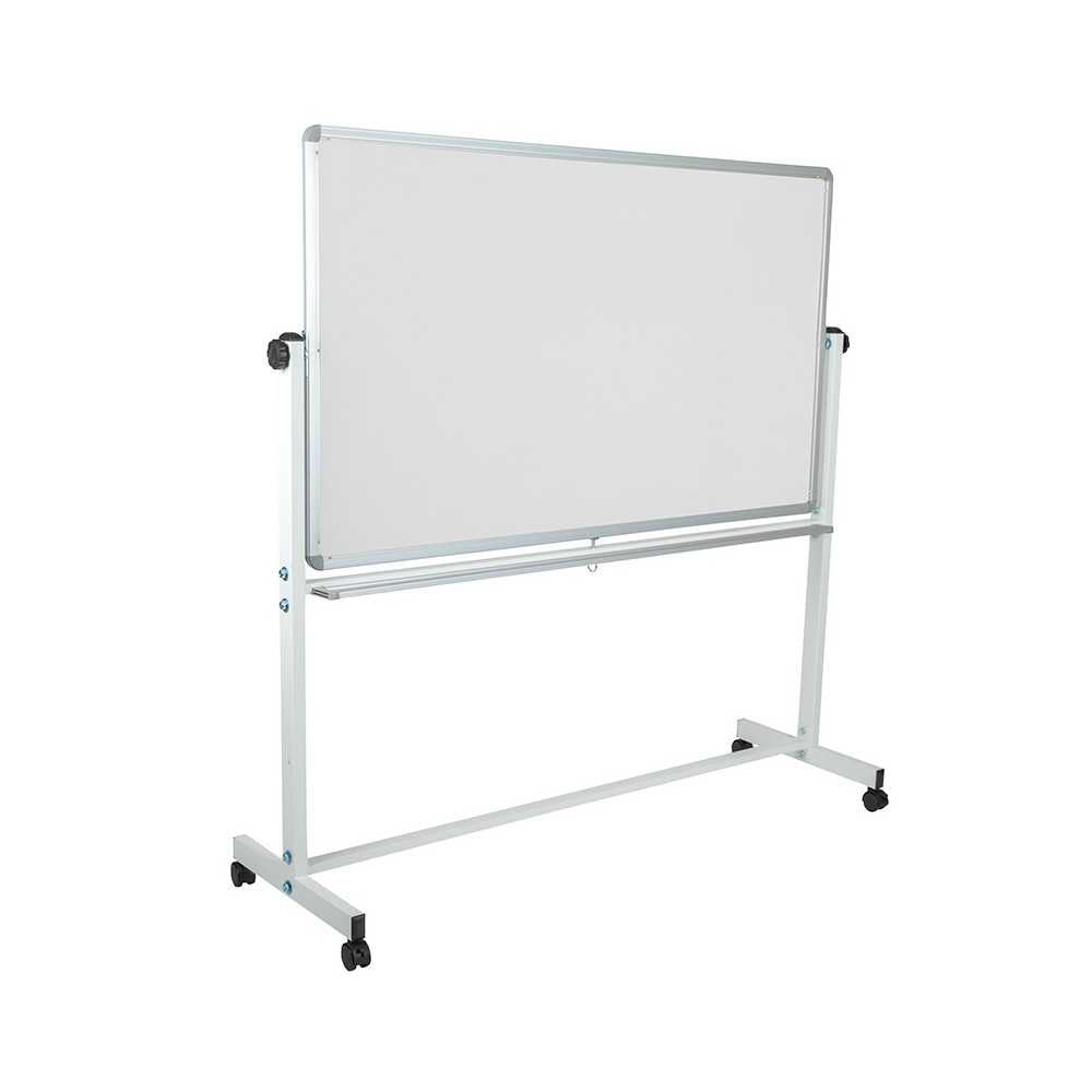 62.5"W x 62.25"H Reversible Mobile Cork Bulletin Board and White Board with Pen Tray