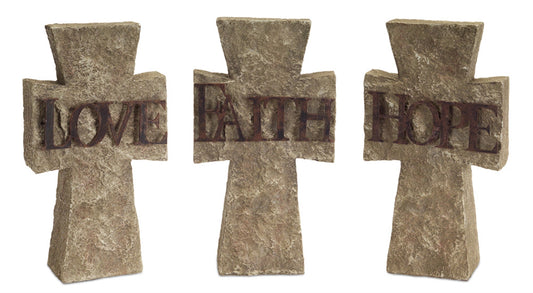 Hope, Faith, Love Cross (Set Of 3) 6"Lx10.75"H Polystone