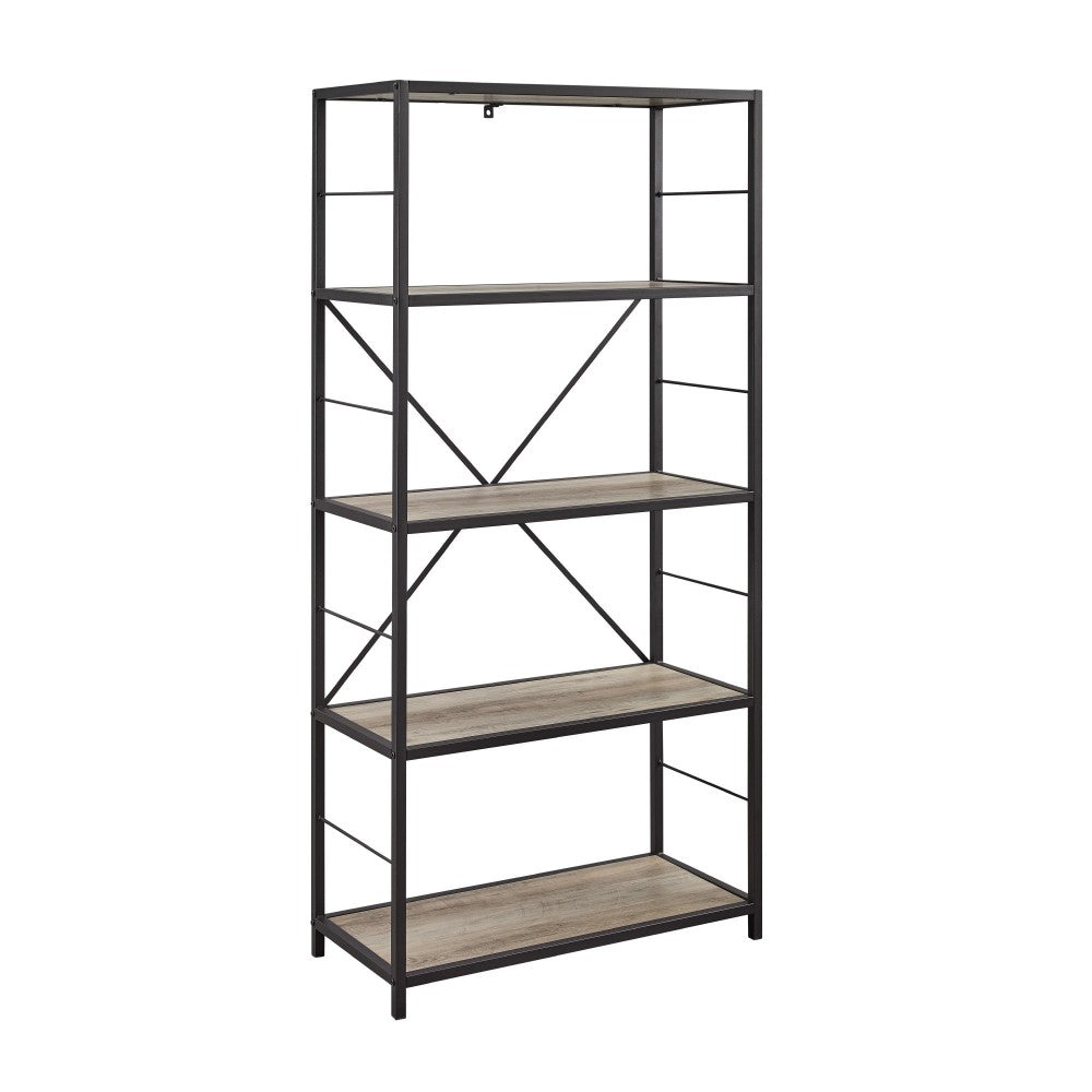 63" Rustic Industrial Bookcase - Gray Wash