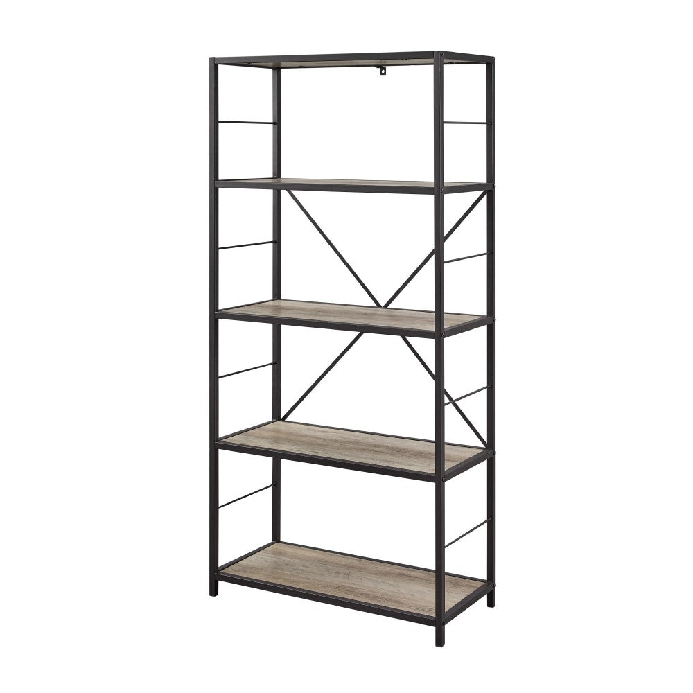63" Rustic Industrial Bookcase - Gray Wash
