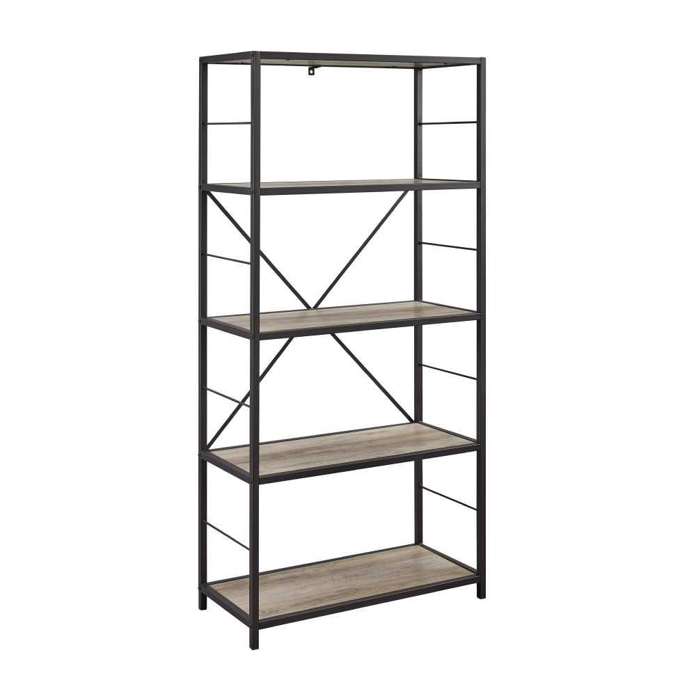 63" Rustic Industrial Bookcase - Gray Wash