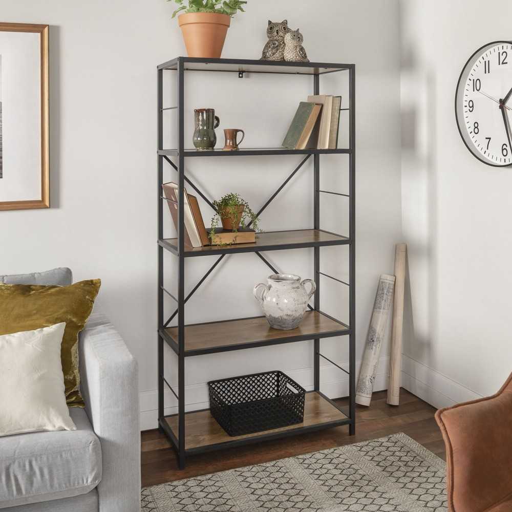 63" Rustic Industrial Bookcase - Barnwood