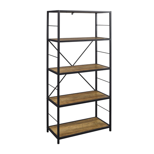 63" Rustic Industrial Bookcase - Rustic Oak